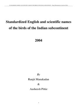 Standardized English and Scientific Names of the Birds of the Indian Subcontinent 2004
