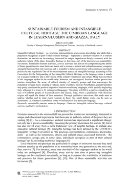 Sustainable Tourism and Intangible Cultural Heritage: the Cimbrian Language in Luserna/Lusèrn and Giazza, Italy