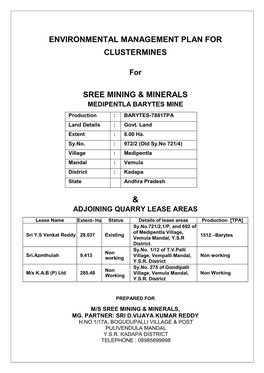 Environmental Management Plan for Clustermines Sree Mining & Minerals