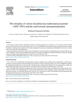 The Interplay of Various Scandinavian Mathematical Journals (1859–1953) and the Road Towards Internationalization