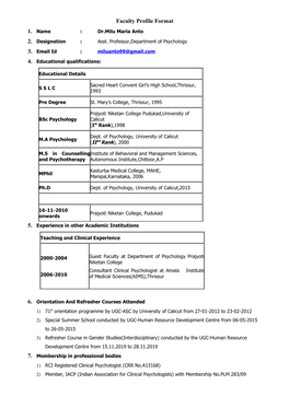 Faculty Profile Format