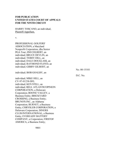 FOR PUBLICATION UNITED STATES COURT of APPEALS for the NINTH CIRCUIT HARRY TOSCANO, an Individual, Plaintiff-Appellant, V. PROFE