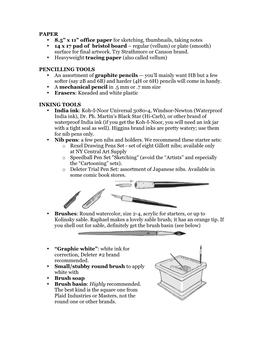 DWWP Supplies List