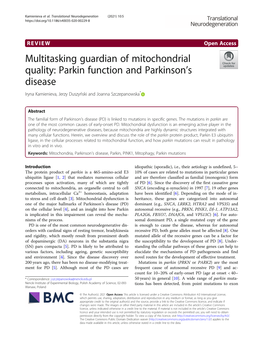 Parkin Function and Parkinson's Disease