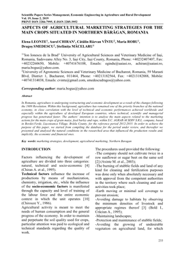 Aspects of Agricultural Marketing Strategies for the Main Crops Situated in Northern Bărăgan, Romania