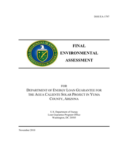 Final Environmental Assessment for Department