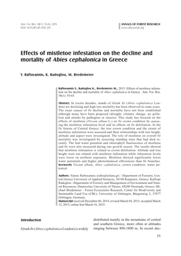 Effects of Mistletoe Infestation on the Decline and Mortality of Abies Cephalonica in Greece
