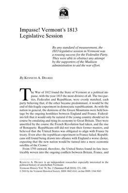 Vermont's 1813 Legislative Session