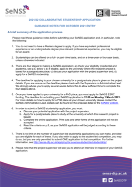 Senss Collaborative Studentship Application Guidance Notes