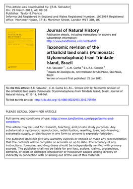 Taxonomic Revision of the Orthalicid Land Snails (Pulmonata: Stylommatophora) from Trindade Island, Brazil R.B