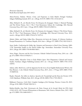 Renaissance Quarterly Books Received April–June 2015 (68.2)