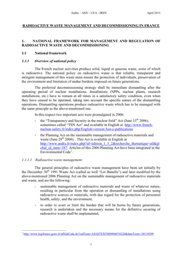 Radioactive Waste Management and Decommissioning in France