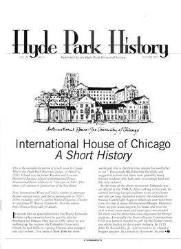 Internationa I House of Ch Icago a Short History