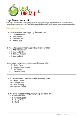 Liga Światowa Cz.5 Piąta Część Testu Z Wiedzy O Jednej Z Największych Międzynarodowych Imprez Siatkarskich - Lidze Światowej