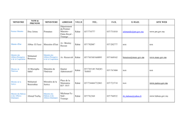 Ministre Nom & Prenom Ministere Adresse Ville Tel