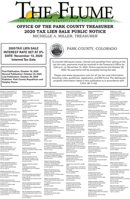 Office of the Park County Treasurer 2020 Tax Lien Sale Public Notice Michelle A