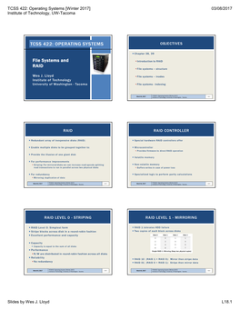 TCSS 422: Operating Systems [Winter 2017] 03/08/2017 Institute of Technology, UW-Tacoma