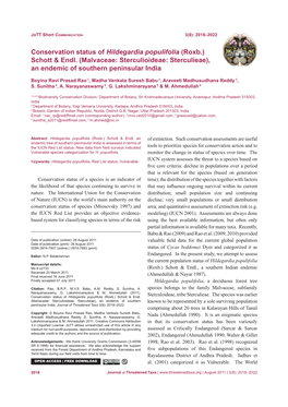 Conservation Status of Hildegardia Populifolia (Roxb.) Schott & Endl. (Malvaceae: Sterculioideae: Sterculieae), an Endemic O