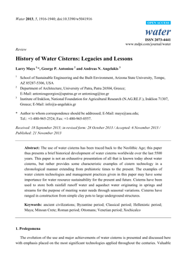 History of Water Cisterns: Legacies and Lessons