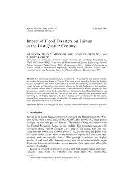 Impact of Flood Disasters on Taiwan in the Last Quarter Century