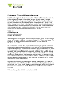 Folkestone Triennial Historical Context Read the Following Text to Discover and Explore Folkestone Triennial Artworks in the Context of Their History and Surroundings