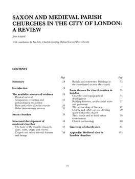 Saxon and Medieval Parish Churches in the City of London: a Review