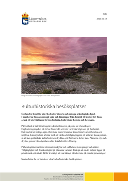 Gotlands Kulturhistoriska Besöksplatser 2020.Pdf