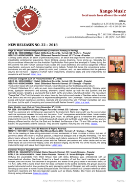 Xango Music Distribution Release #22 – 2018 Pagina | 1