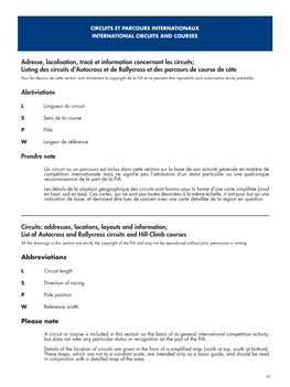 Adresse, Localisation, Tracé Et Information Concernant Les Circuits