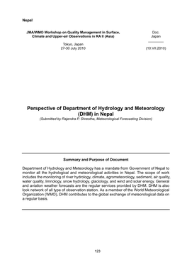 Perspective of Department of Hydrology and Meteorology (DHM) in Nepal (Submitted by Rajendra P