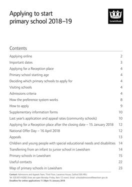 Applying to Start Primary School 2018–19