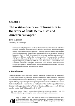 The Resistant Embrace of Formalism in the Work of Émile Benveniste and Aurélien Sauvageot John E