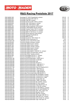 R&G Racing Preisliste 2017