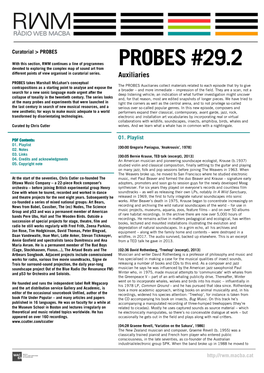 PROBES #29.2 Devoted to Exploring the Complex Map of Sound Art from Different Points of View Organised in Curatorial Series