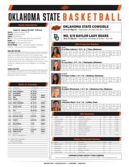 Oklahoma State Cowgirls No. 9/9 Baylor Lady Bears