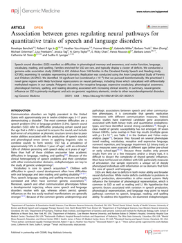Association Between Genes Regulating Neural Pathways for Quantitative Traits of Speech and Language Disorders