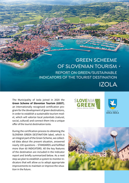 Green Scheeme of Slovenian Tourism Report on Green/Sustainable Indicators of the Tourist Destination Izola