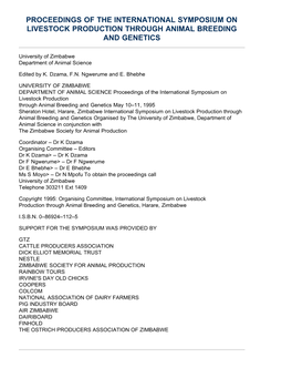 Proceedings of the International Symposium on Livestock Production Through Animal Breeding and Genetics