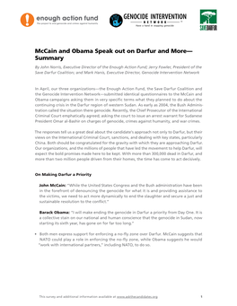 Mccain and Obama Speak out on Darfur and More— Summary