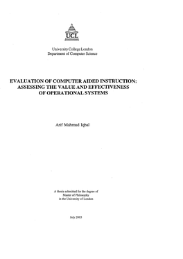 Evaluation of Computer Aided Instruction: Assessing the Value and Effectiveness of Operational Systems