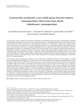 Centromochlus Meridionalis, a New Catfish Species from the Southern Amazonian Limits, Mato Grosso State, Brazil (Siluriformes: Auchenipteridae)