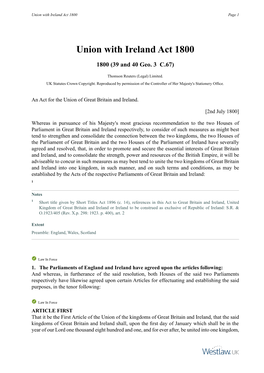 Union with Ireland Act 1800 Page 1