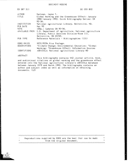 Global Warming and the Greenhouse Effect: January 1986-January 1992