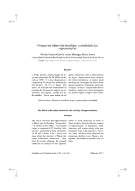 O Negro Na Telenovela Brasileira: a Atualidade Das Representações