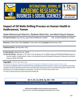 Impact of Oil Wells Drilling Process on Human Health in Hadhramout, Yemen
