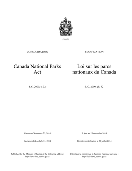 Canada National Parks Act Loi Sur Les Parcs Nationaux Du Canada