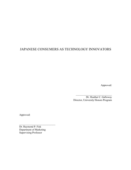 Japanese Consumers As Technology Innovators