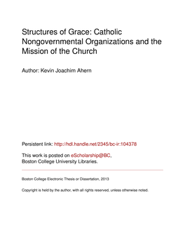 Structures of Grace: Catholic Nongovernmental Organizations and the Mission of the Church