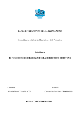 Facolta' Di Scienze Della Formazione Il Fondo Storico