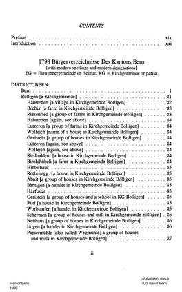 1798 Bürgerverzeichnisse Des Kantons Bern [With Modern Spellings and Modern Designations] EG = Einwohnergemeinde Or Heimat; KG = Kirchgemeinde Or Parish
